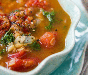 spiced red lentil tomato and greens soup