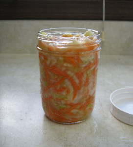 jar of cabbage carrot celery dill sauerkraut