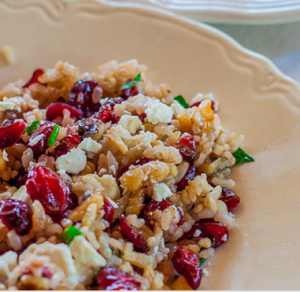 Brown Rice Salad with Cranberries Walnuts Mint and Feta