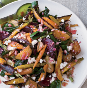 Roasted beet and carrot with goat cheese dressing