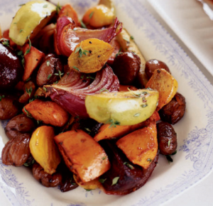 Root Vegetable Pan Roast with Chestnuts and Apples