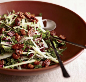 kale and apple salad with pancetta and candied pecans